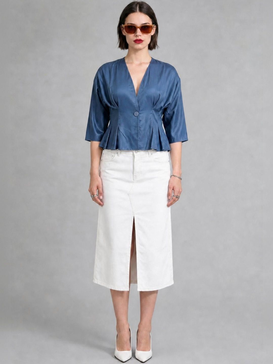 Top Solid Virgio Cotton Pleated Wrap Peplum Top