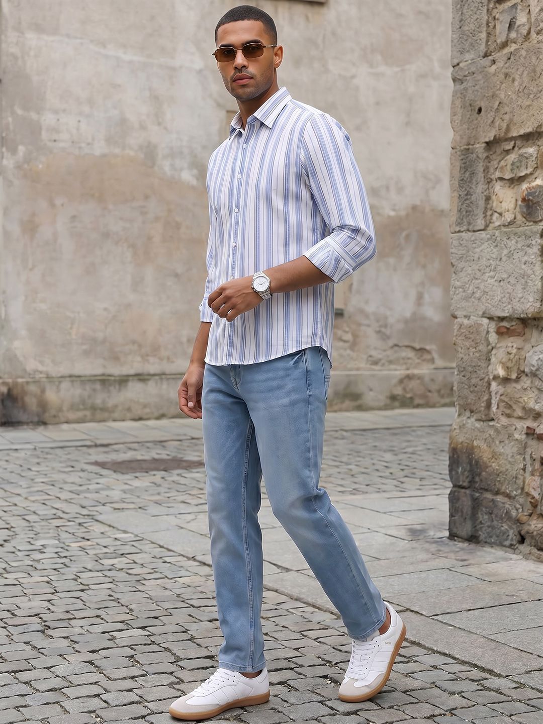 The Roadster Life Co. Vertical Striped Pure Cotton Casual Shirt