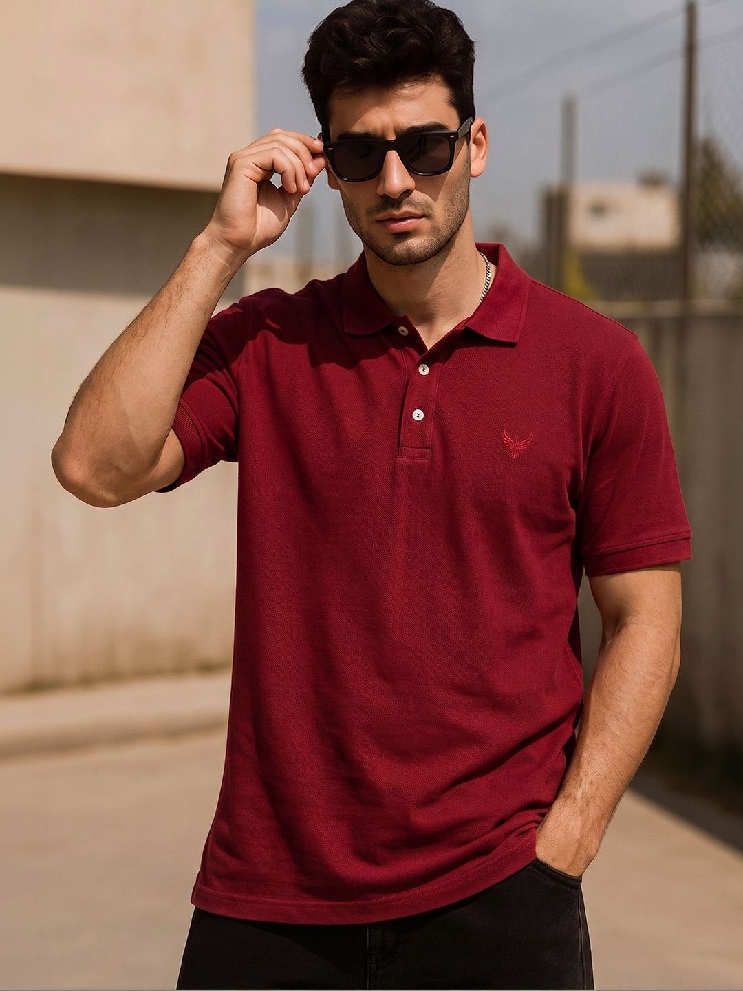 Utopium Men Brand Logo Polo Collar T-shirt