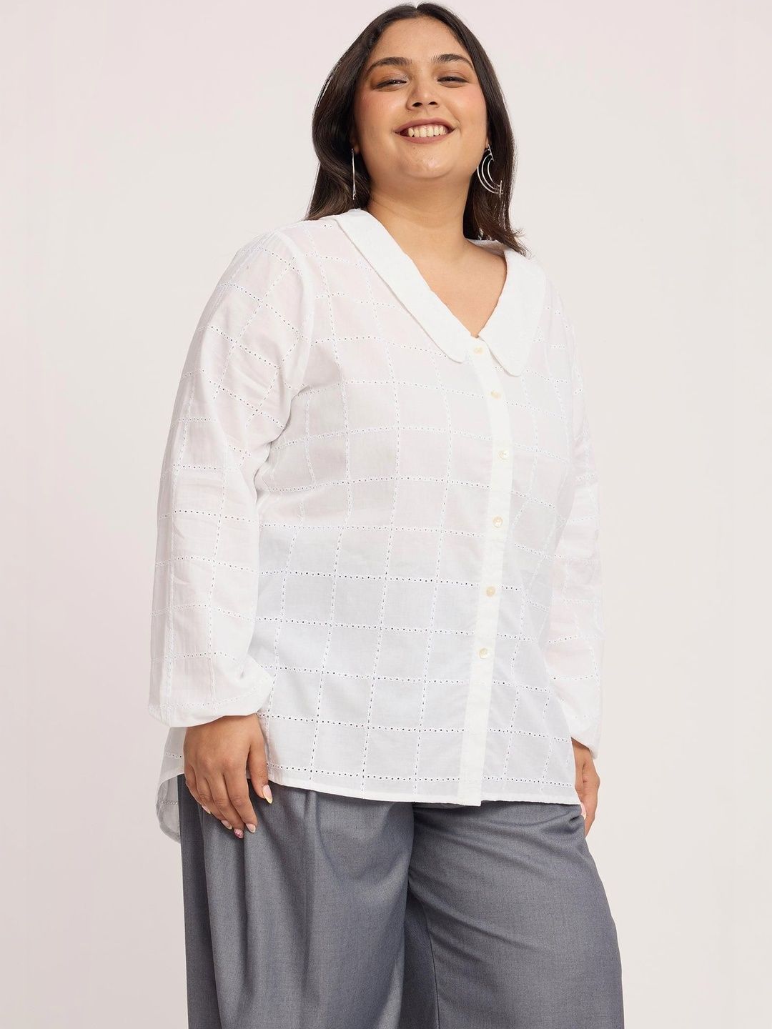 Women Semi Sheer Casual Shirt Virgio Women Boxy Horizontal Stripes Semi Sheer Printed Casual Plus Size Shirt