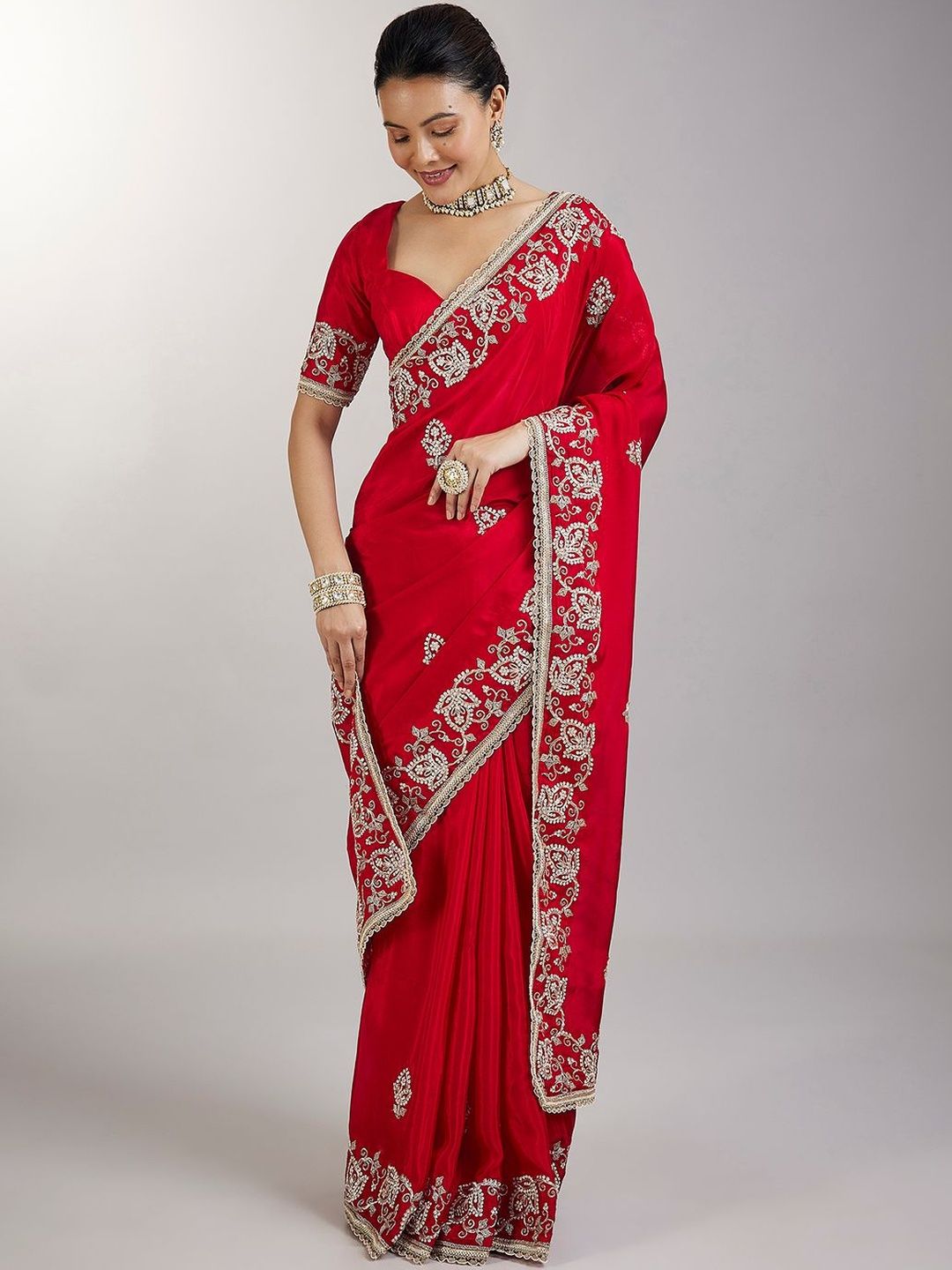 KALKI Fashion KALKI Fashion Ethnic Motifs Embroidered Poly Crepe Heavy Work Saree