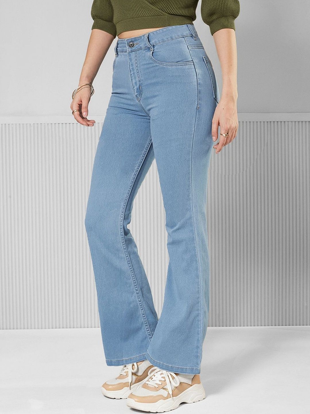 Mast & Harbour Women Bootcut High Rise Clean Look Regular Stretchable Denim Jeans