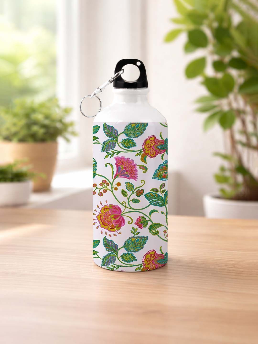 Giftii Green & White Single Aluminium Floral Water Bottle