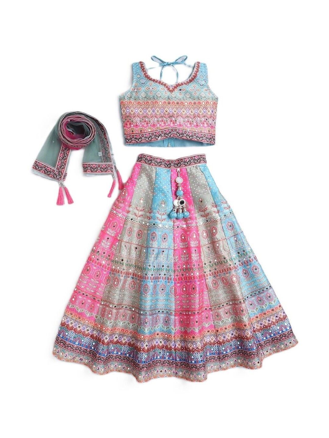 Sangria Girls Embellished Sweetheart Neck Lehenga With Choli & Dupatta