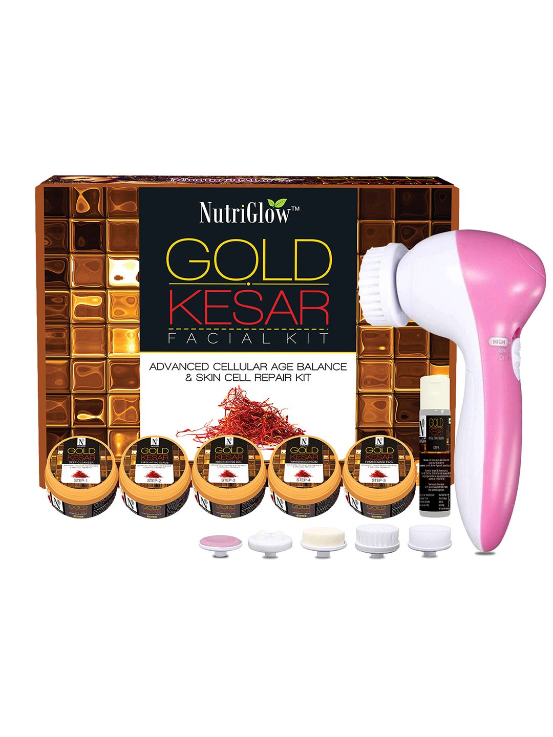 NutriGlow Gold Kesar Facial Kit For Glowing Skin - Tan Removal  With Face Massager