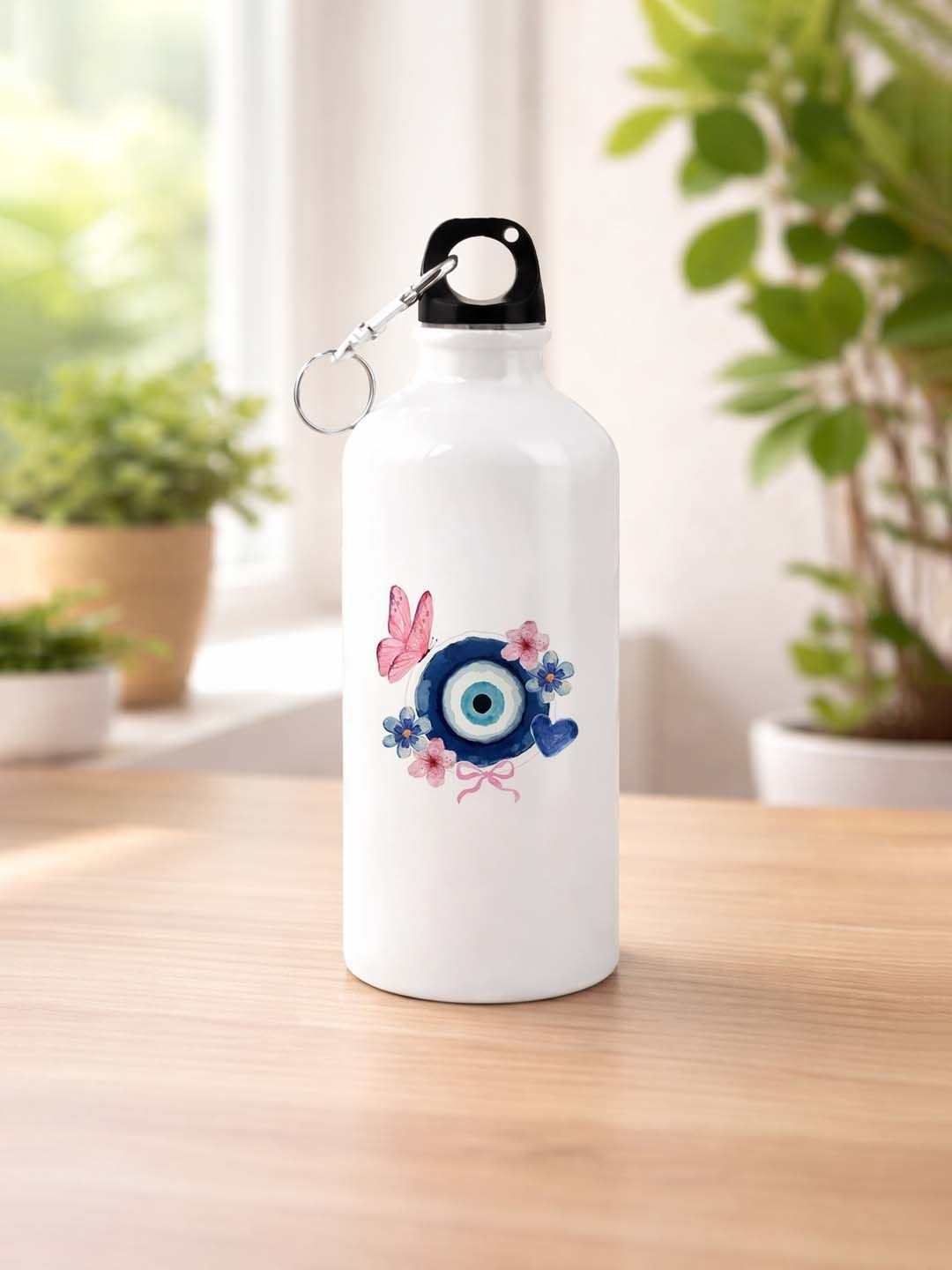 Giftii White & Pink Single Aluminium Floral Water Bottle