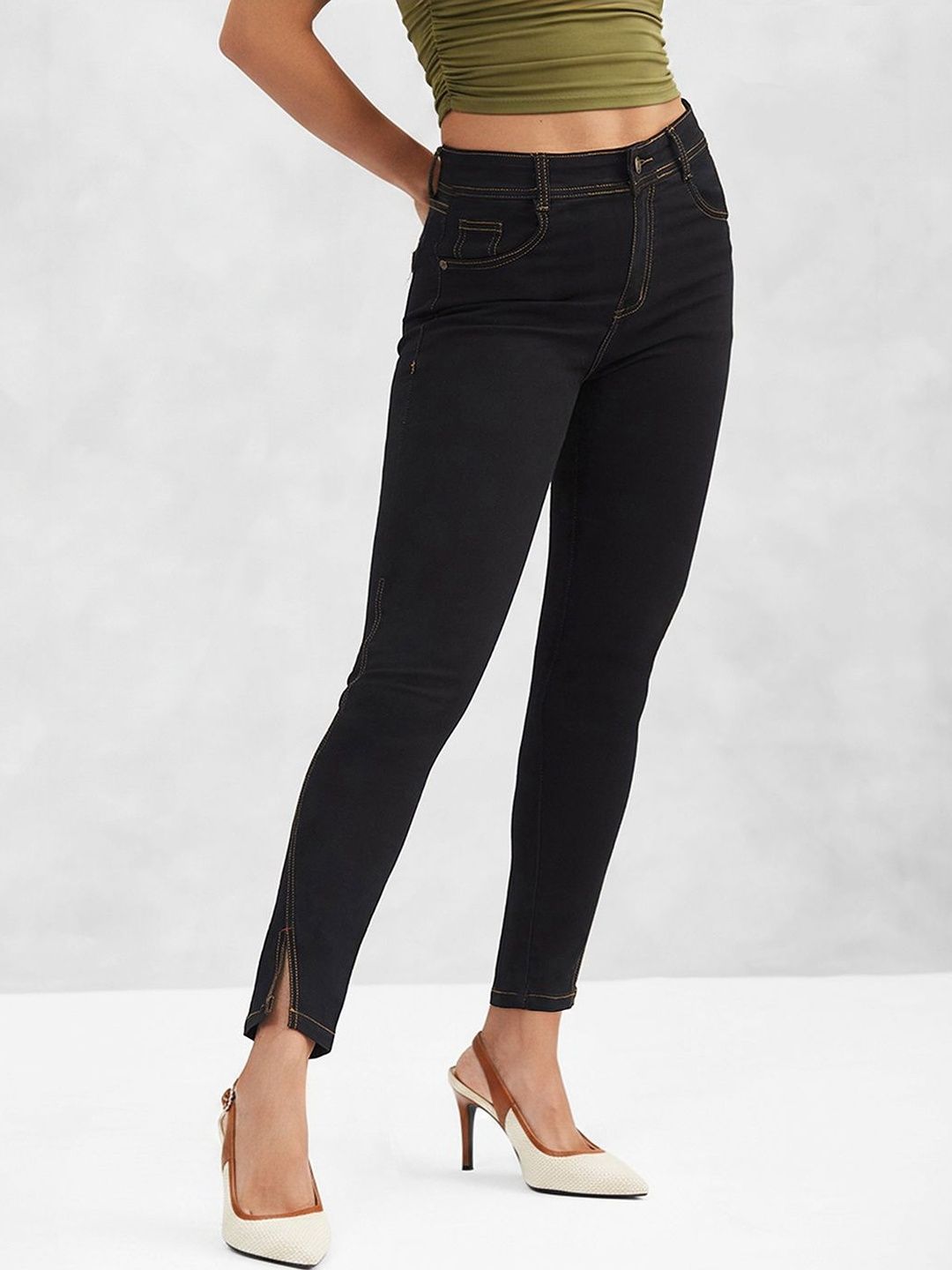 Mast & Harbour Women Skinny High Rise Side Slit Ankle Length Stretchable Denim Jeans