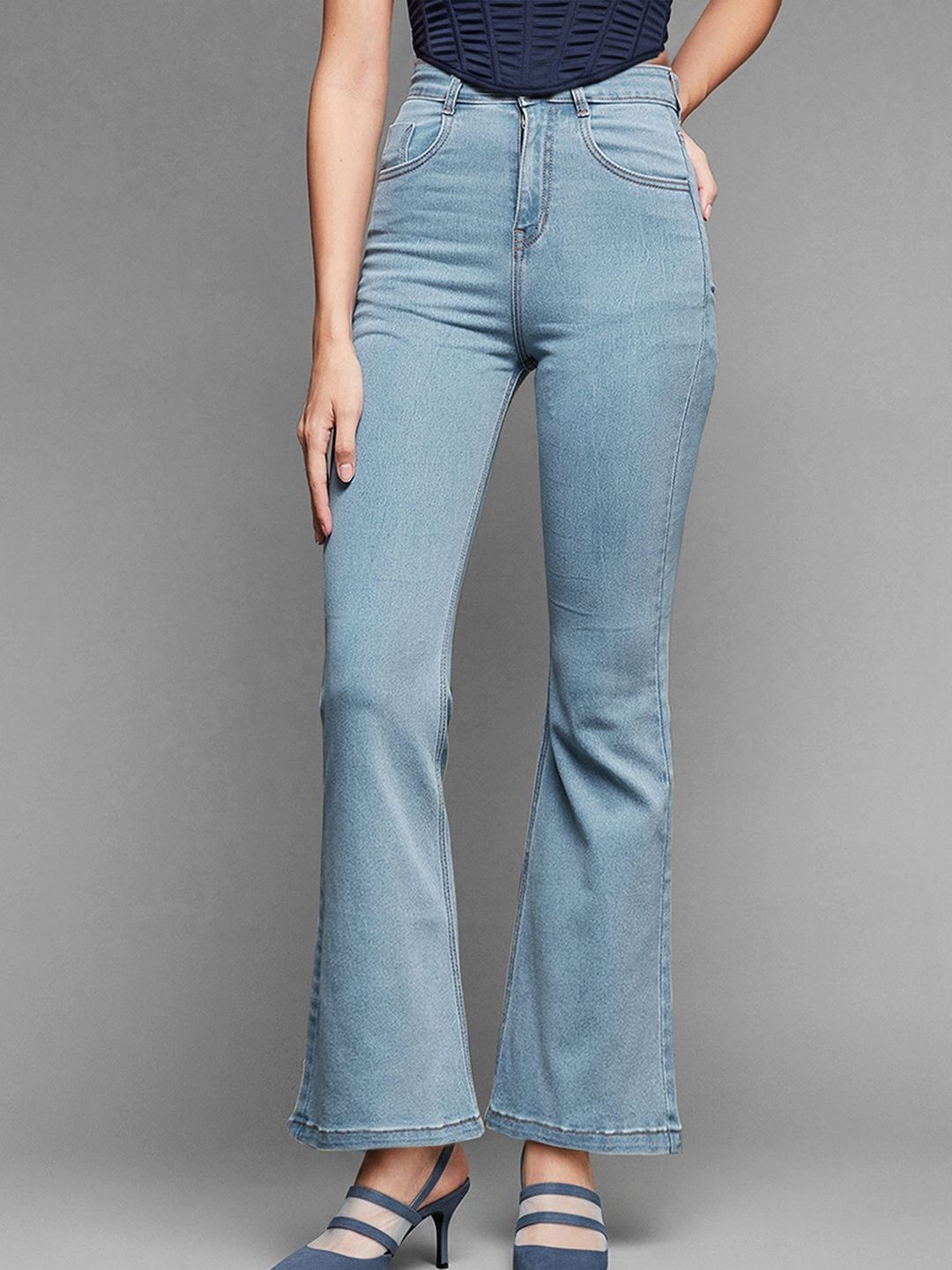 Mast & Harbour Women Bootcut High Rise Clean Look Regular Stretchable Denim Jeans