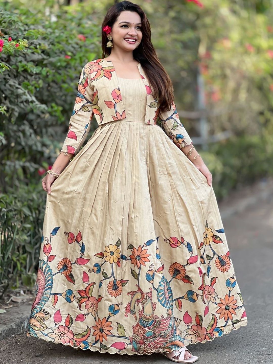 knee length dresses for ladies Grey Readymade Silk Gown With Jacket