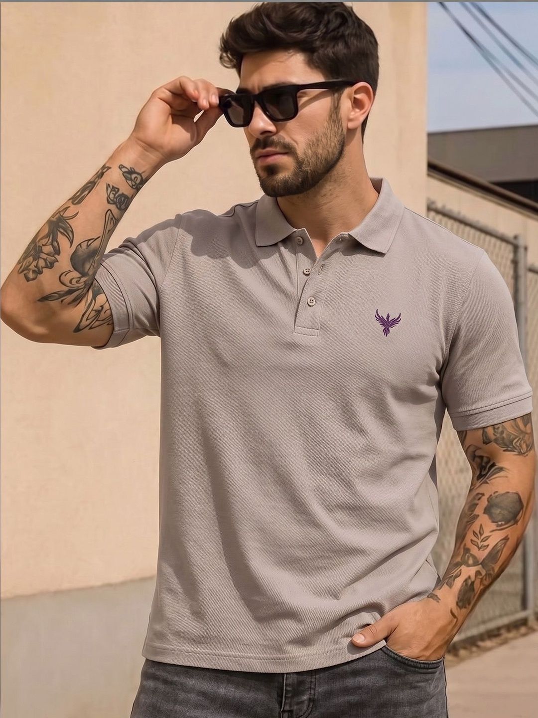 Utopium Men Brand Logo Polo Collar T-shirt