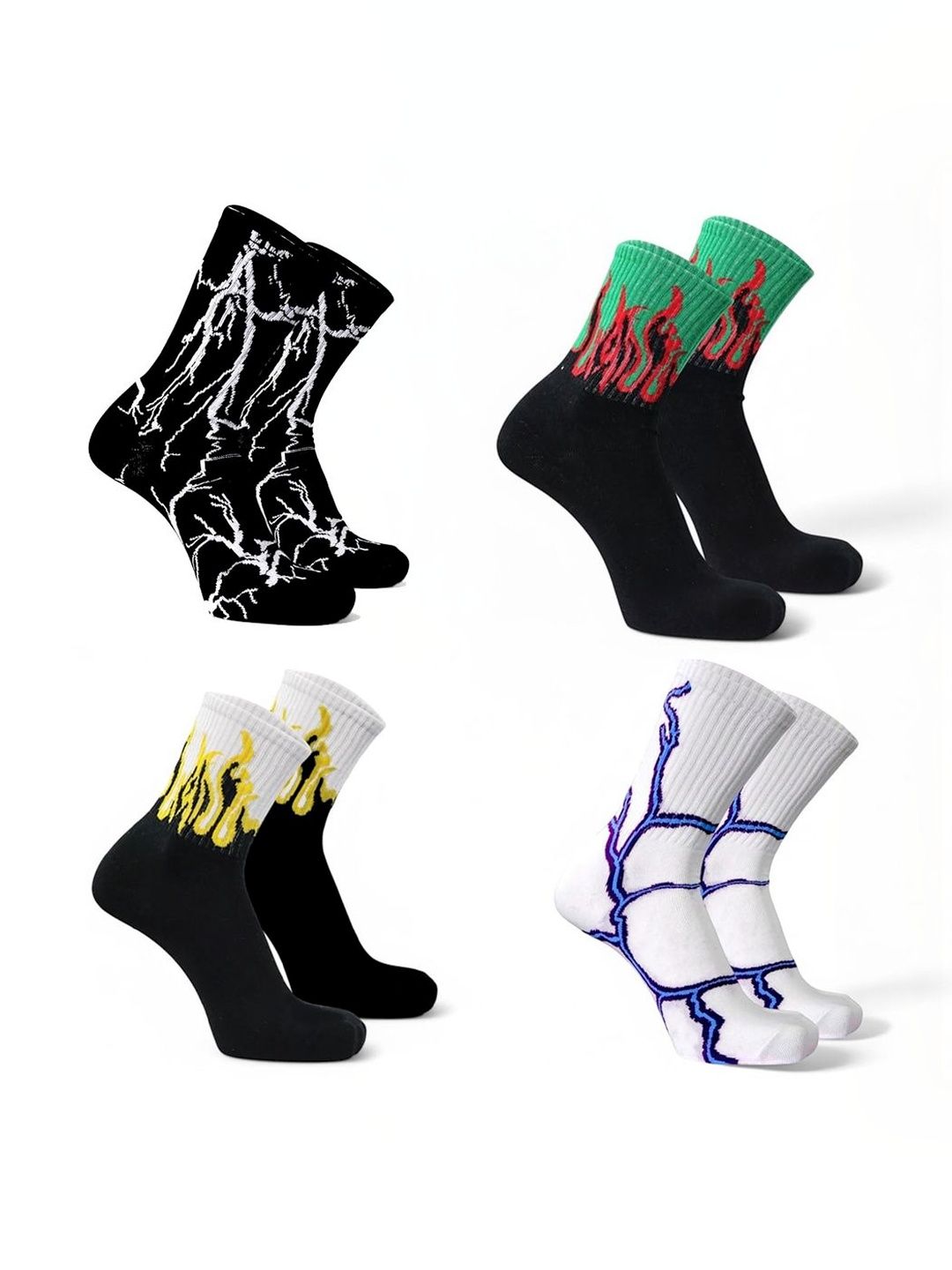 BEAR&BEYOND Men Pack of 4 Cotton Patterned Calf Length Socks