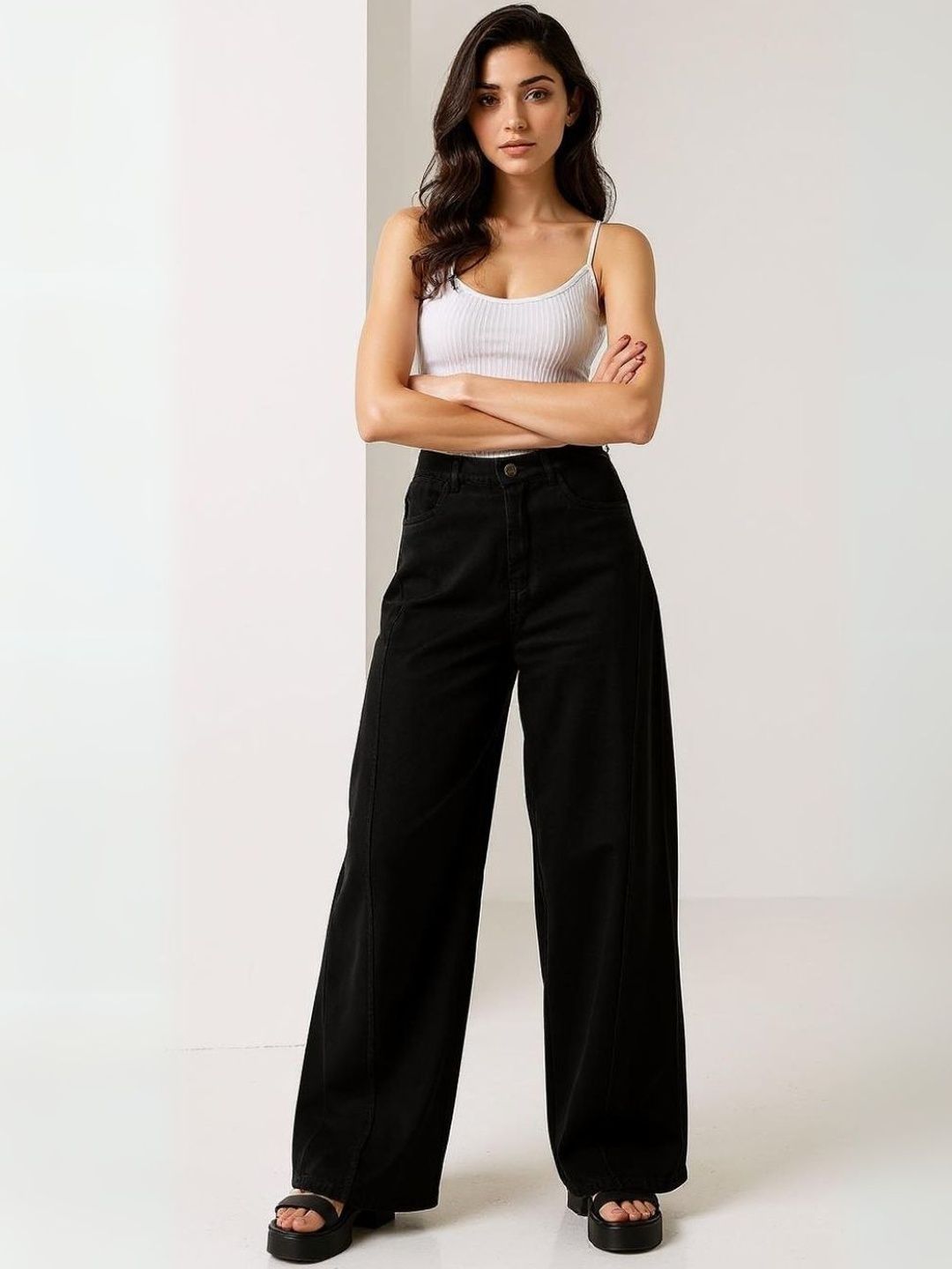 ZUMMER Women Wide Leg Mid-Rise Jeans