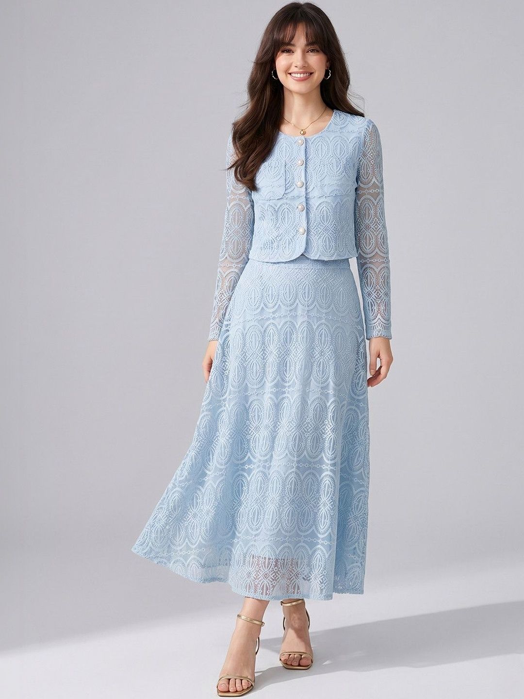 Buy Suo Lace Detail Embroidered Top with Skirt - Co-Ords for Women