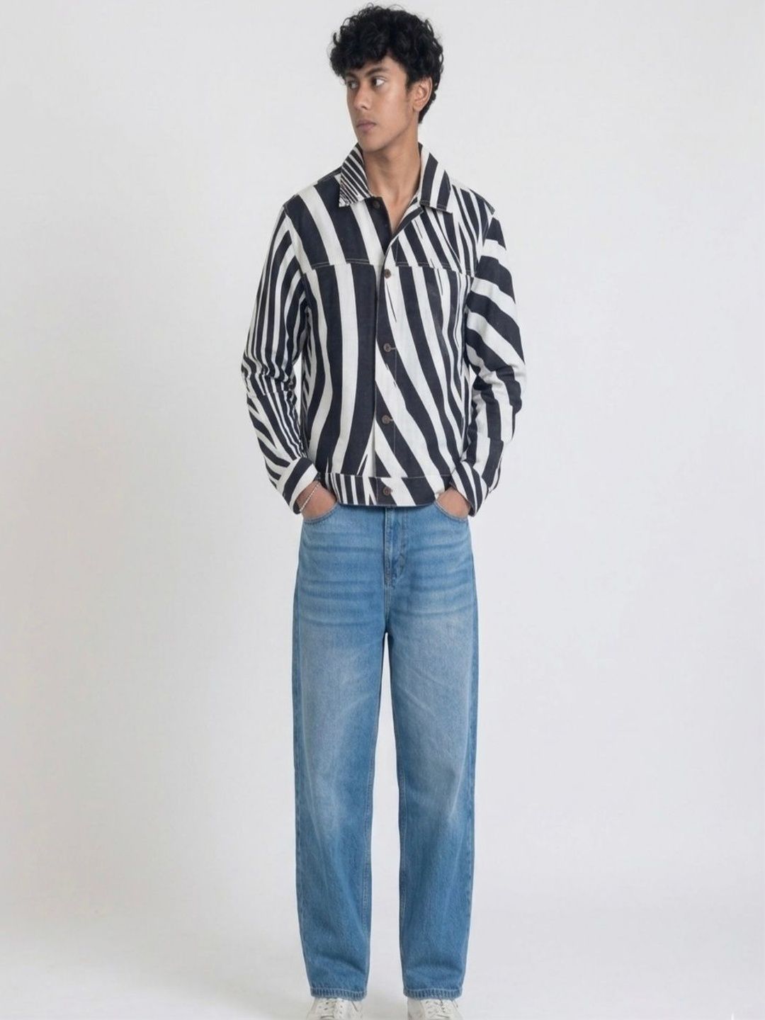 House of Riha Men Striped Bomber Jacket