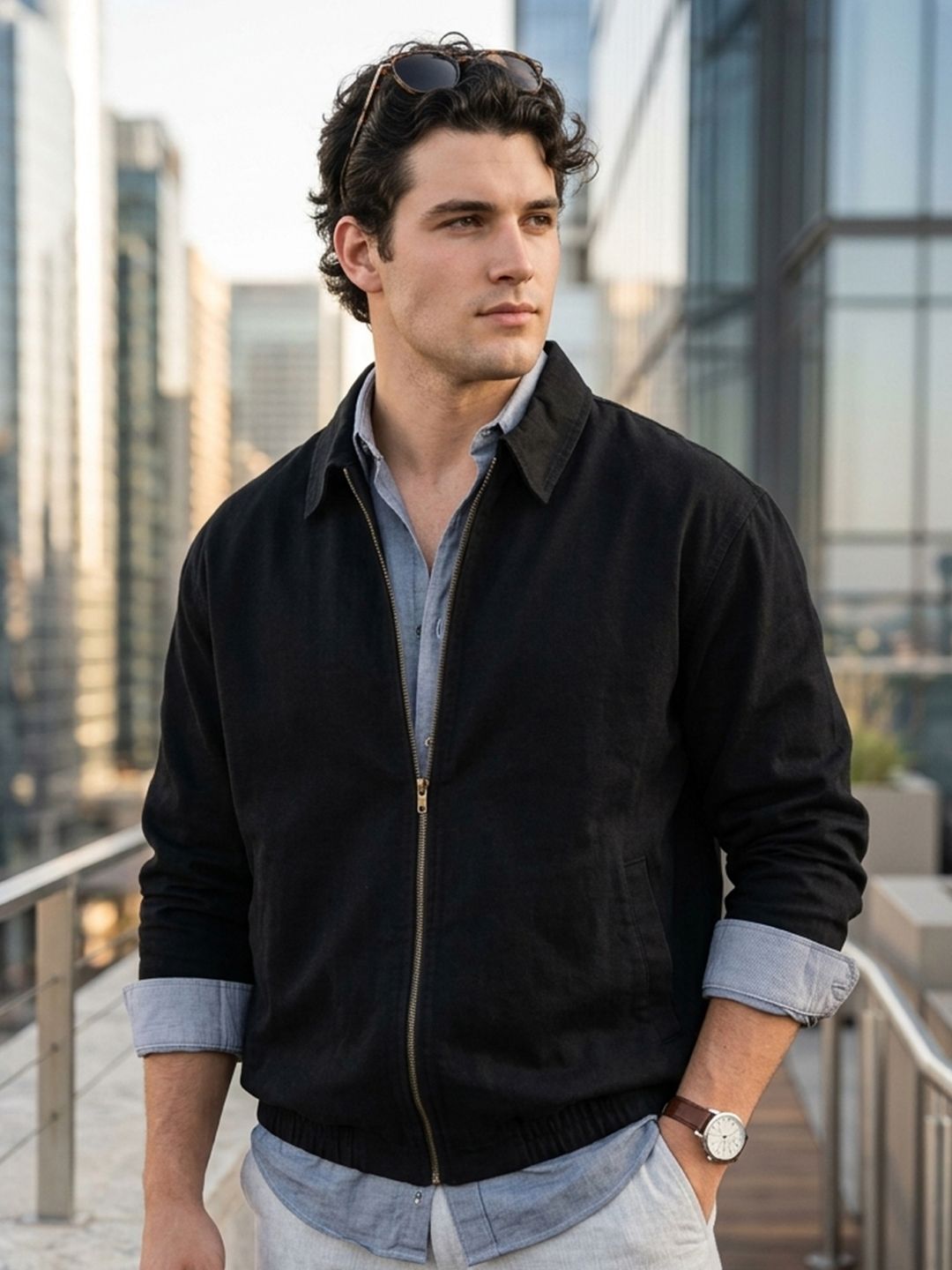 Urbano Fashion Men Spread Collar Solid Denim Jacket