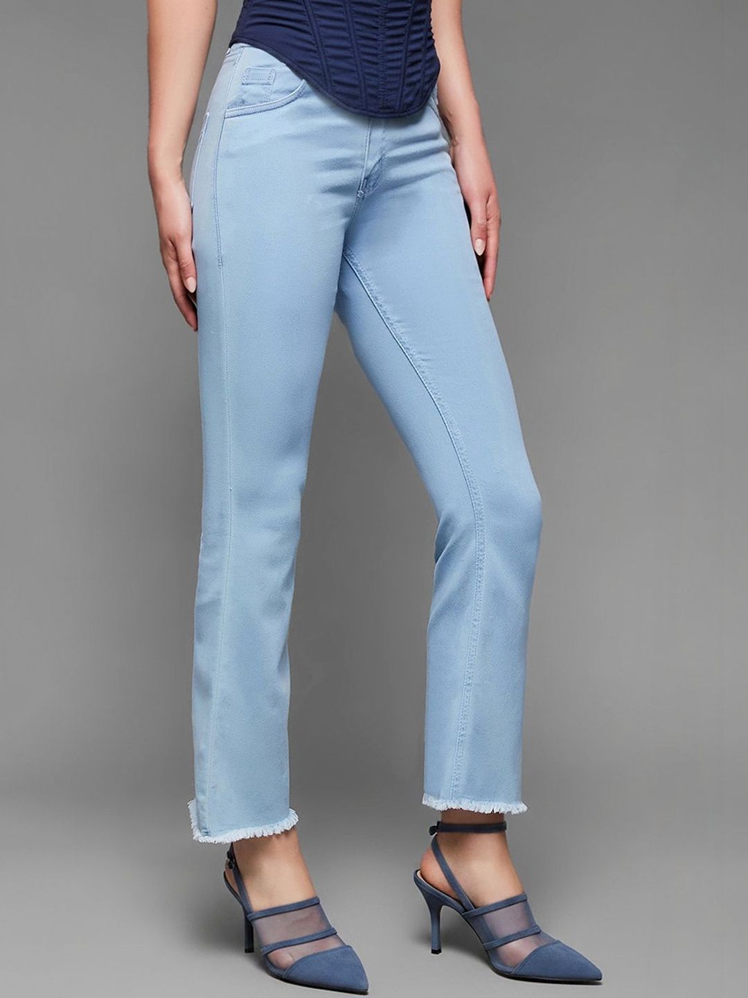 Mast & Harbour Women Boot Cut High Rise Clean Look Cropped Stretchable Denim Jeans