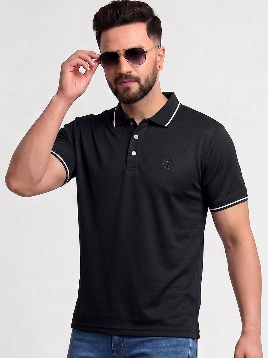 TB BLUE Men Polo Collar Slim Fit T-shirt
