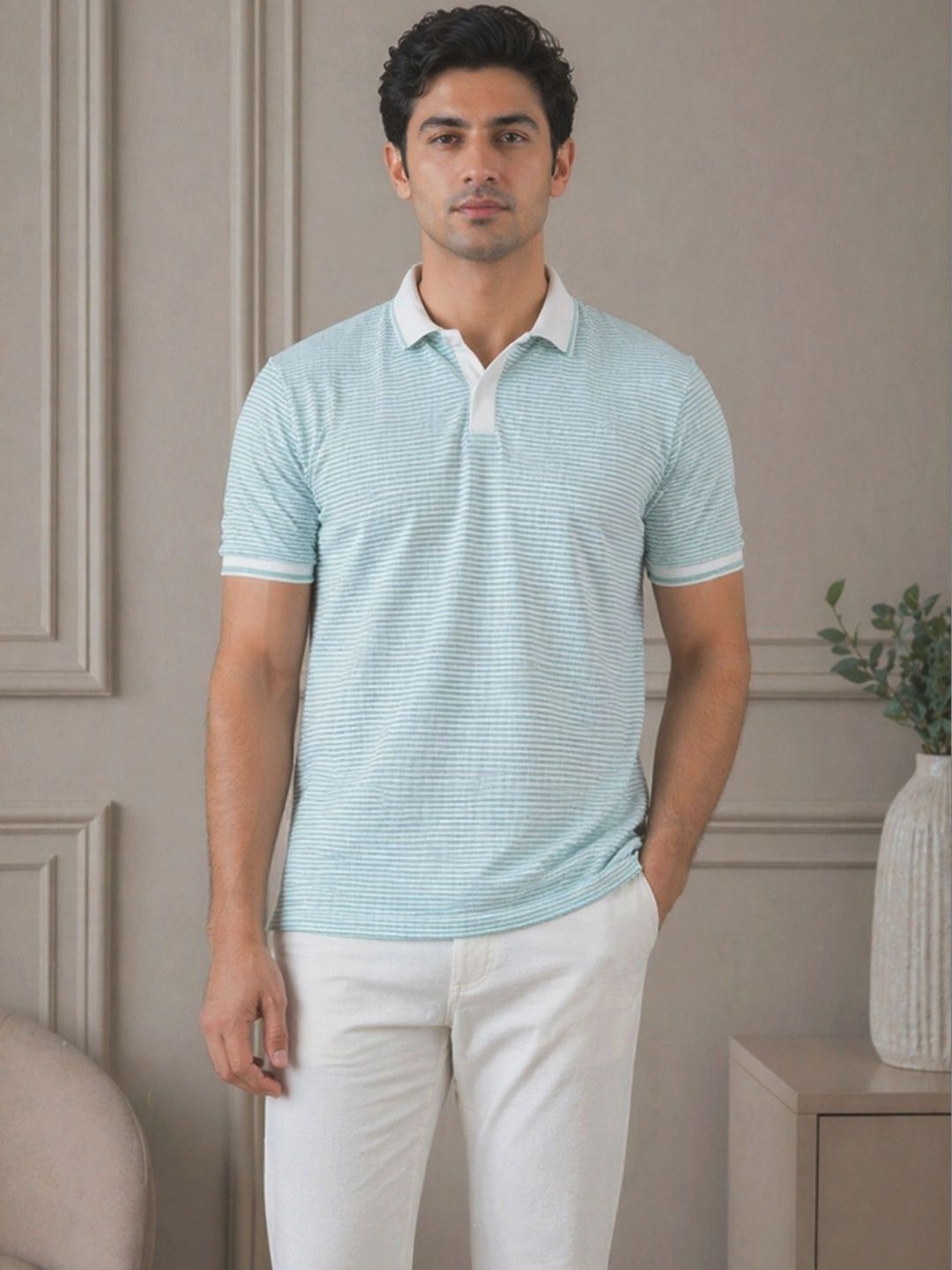 MaverIQ Men Striped Polo Collar T-shirt