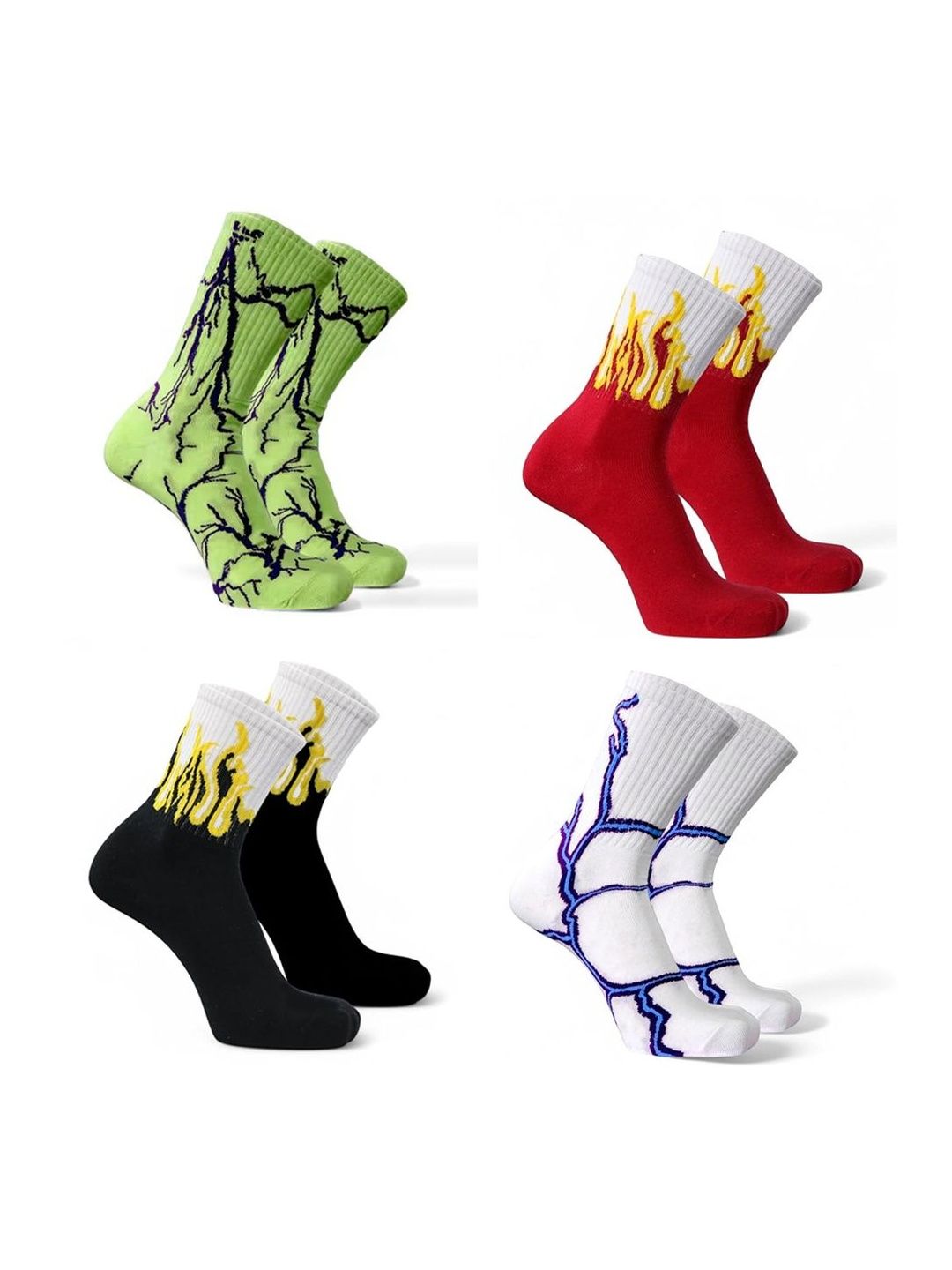 BEAR&BEYOND Men Pack of 4 Cotton Patterned Calf Length Socks