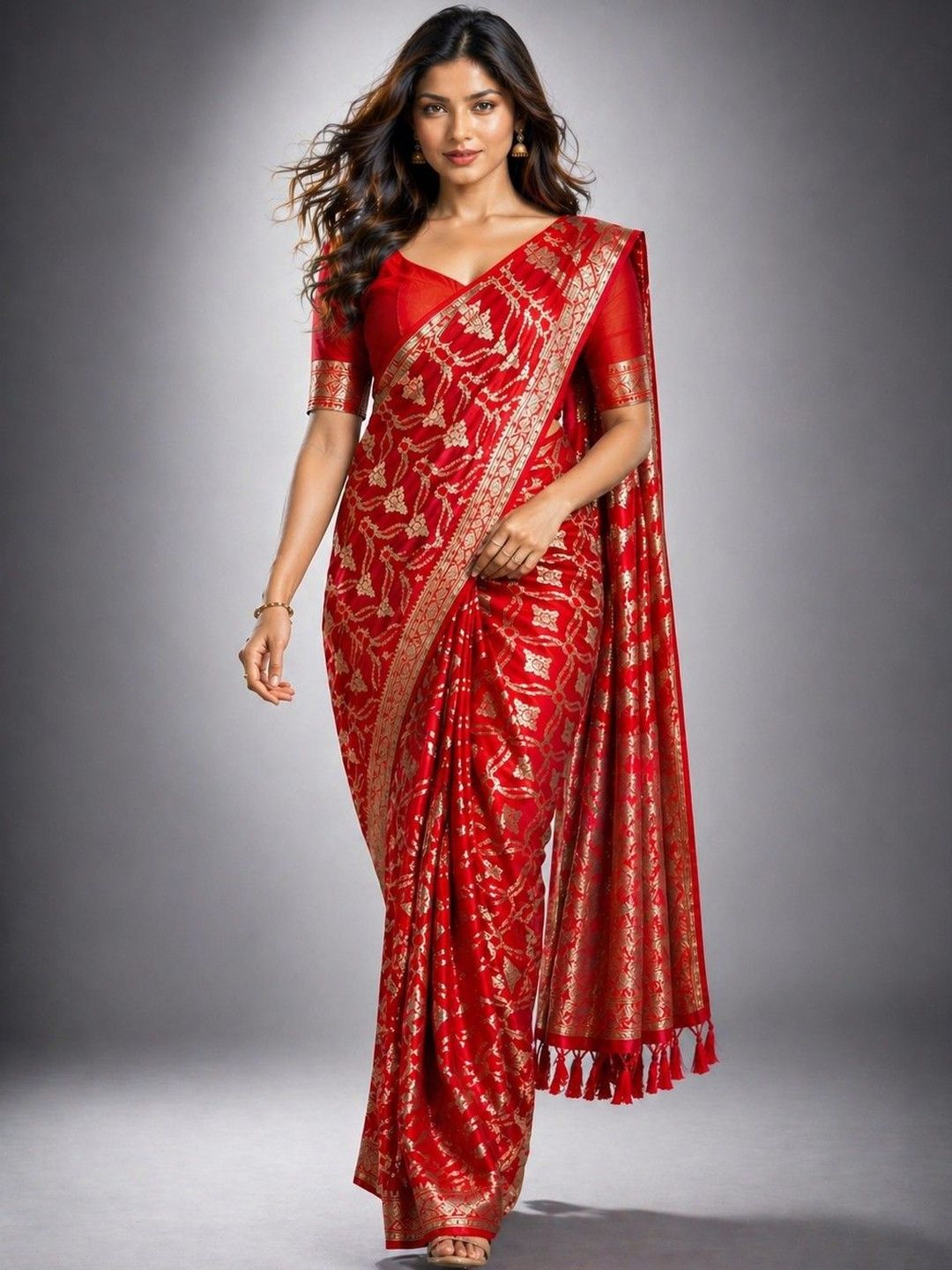 HERE&NOW Ethnic Motifs Zari Silk Blend Heavy Work Saree