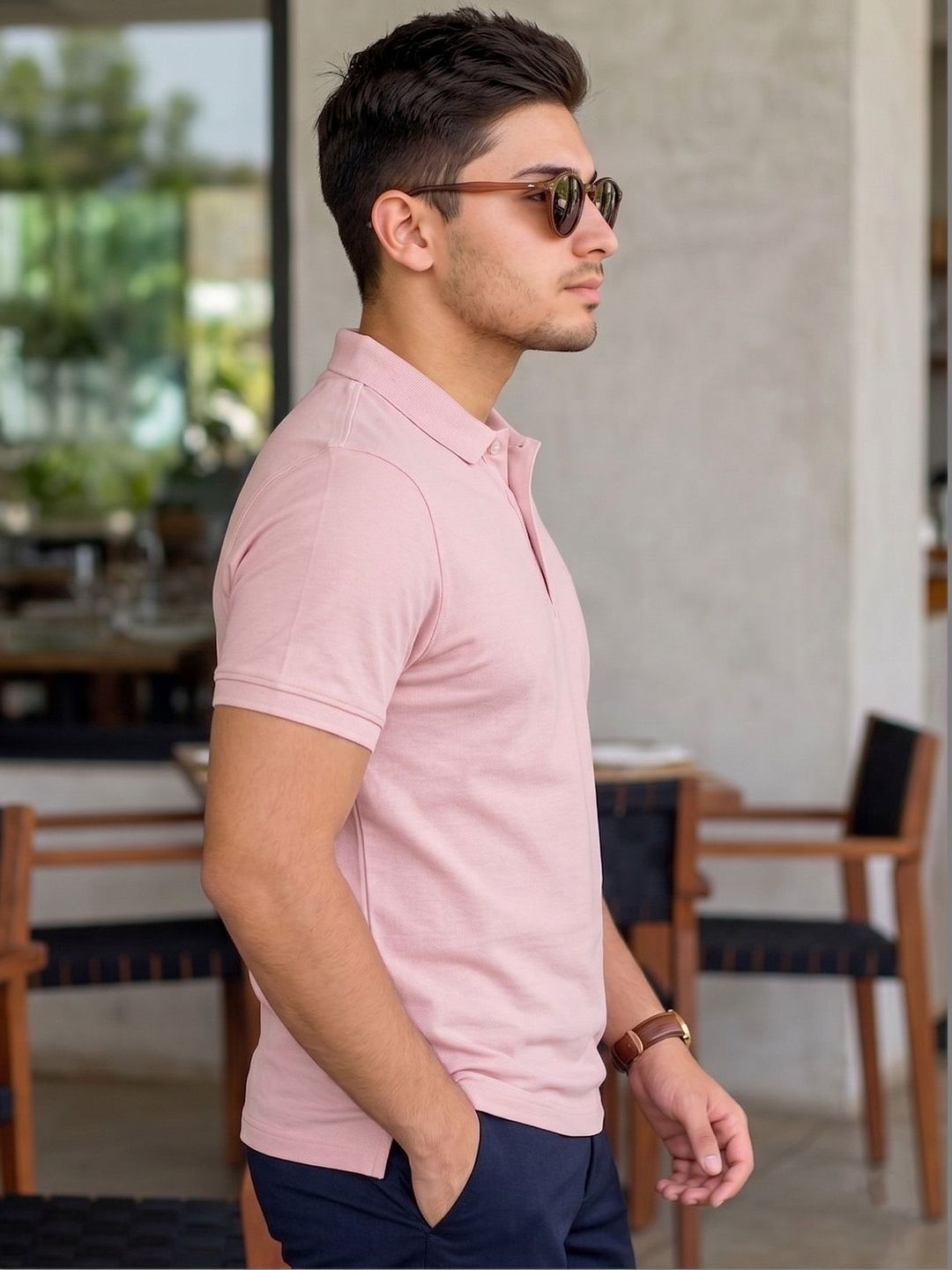 Utopium Men Brand Logo Polo Collar T-shirt