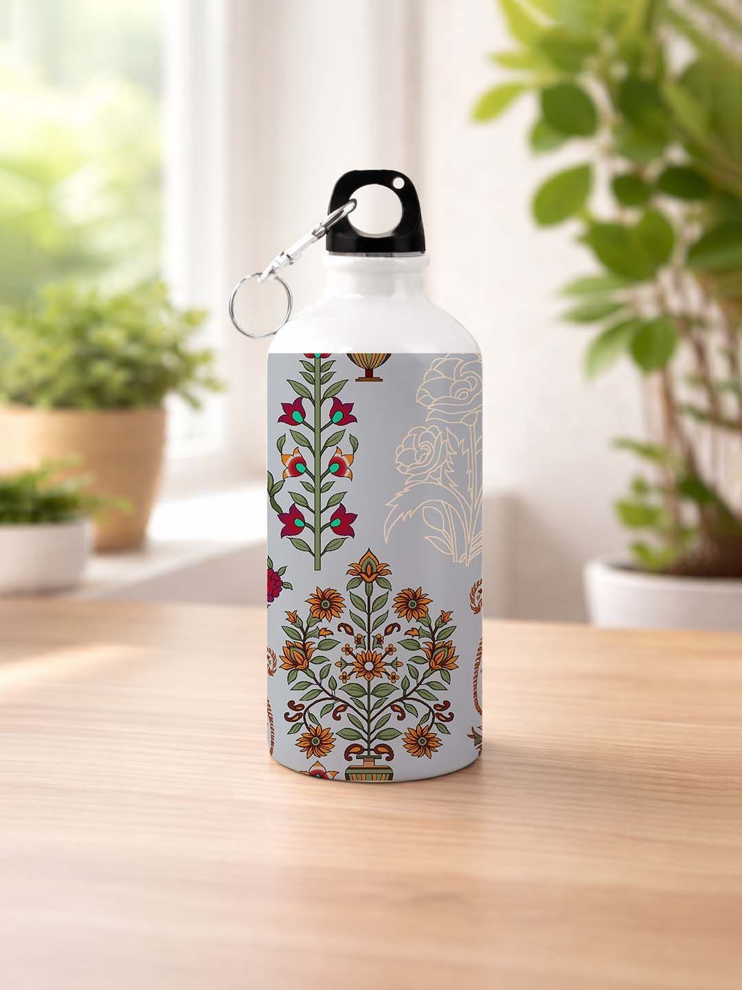 Giftii Grey & White Single Aluminium Floral Water Bottle