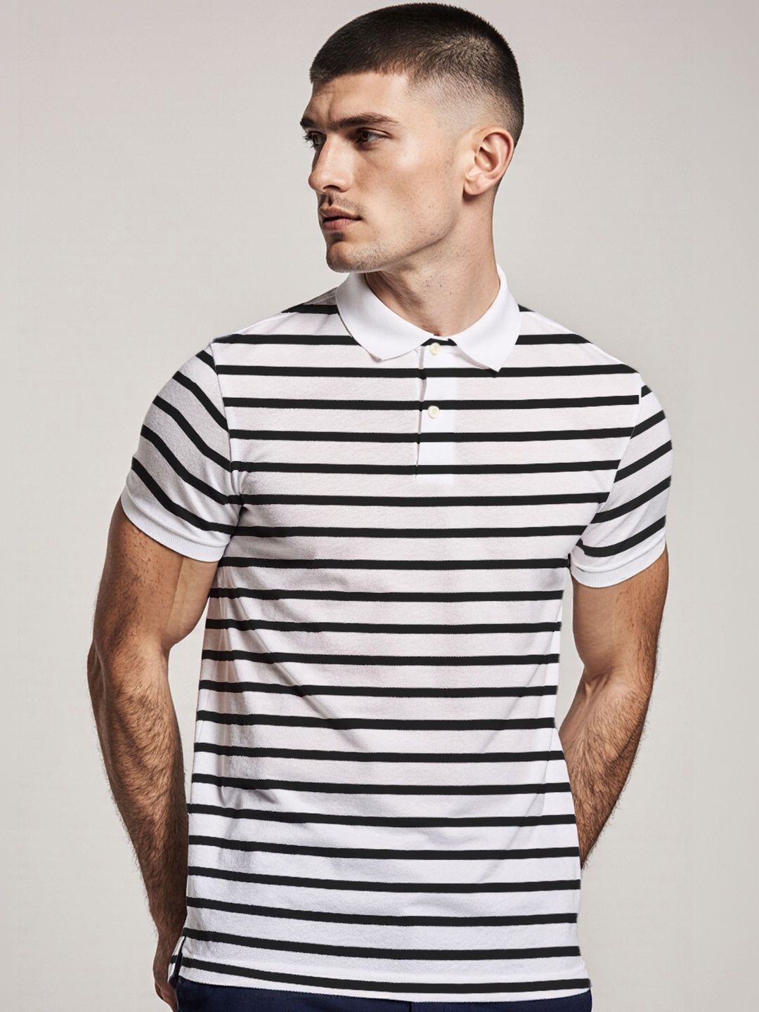 The Roadster Lifestyle Co Striped Cotton Polo Collar Half Sleeves T-Shirt