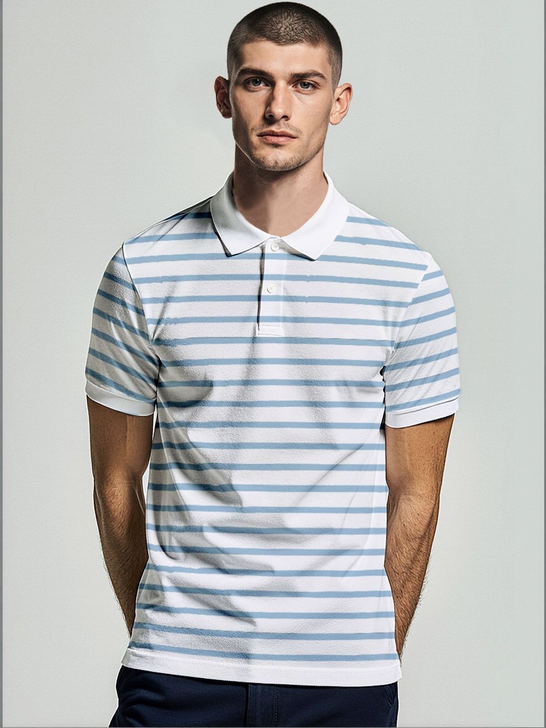 The Roadster Lifestyle Co Striped Cotton Polo Collar Half Sleeves T-Shirt