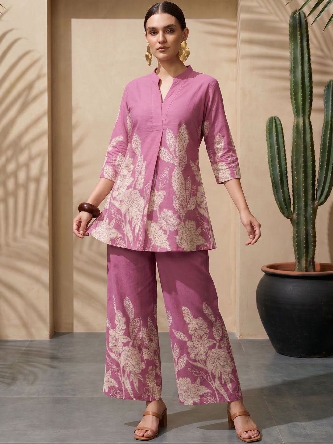 IMANA Floral Cotton Printed Tunic with Palazzos