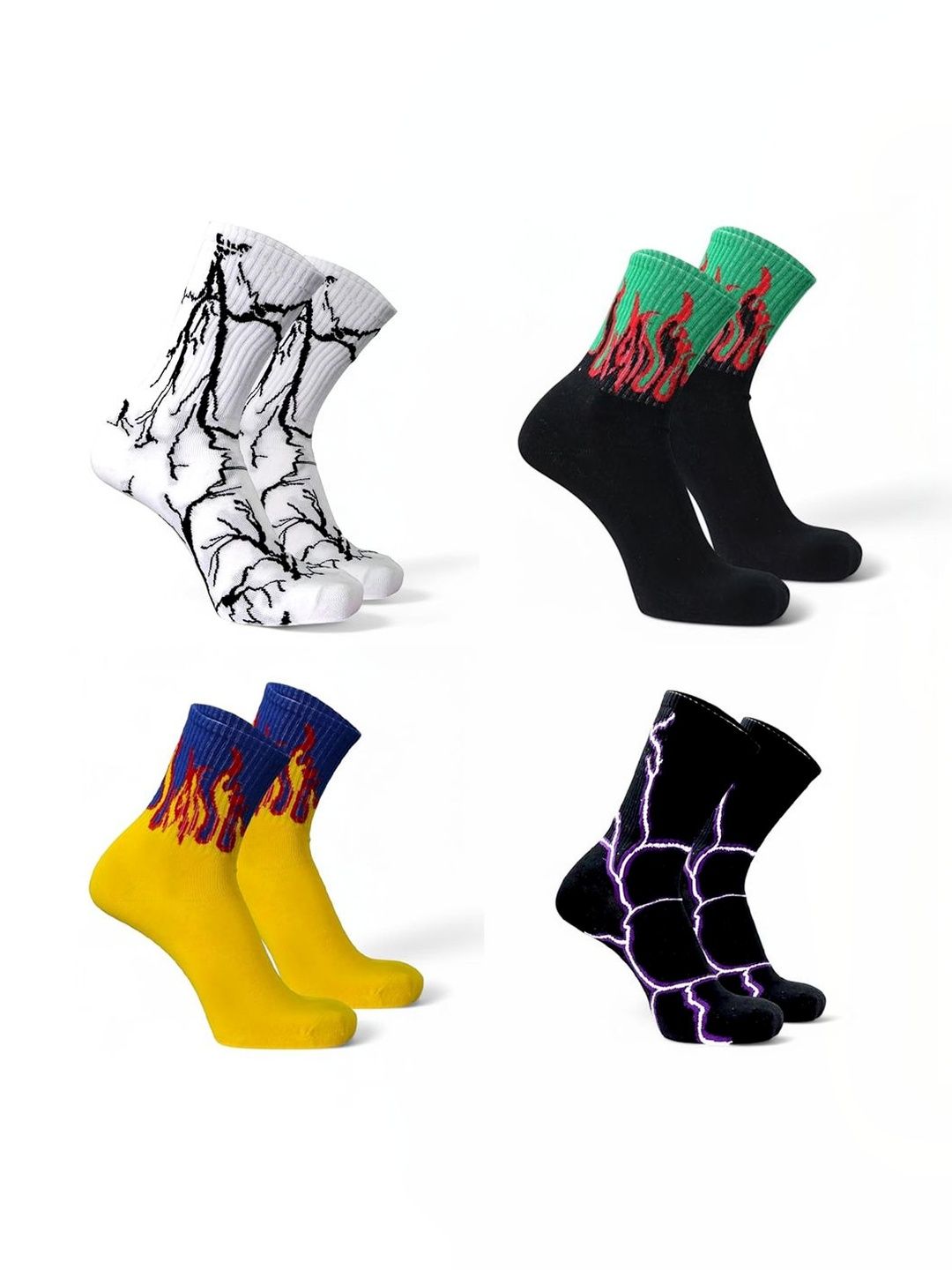 BEAR&BEYOND Men Pack of 4 Cotton Patterned Calf Length Socks