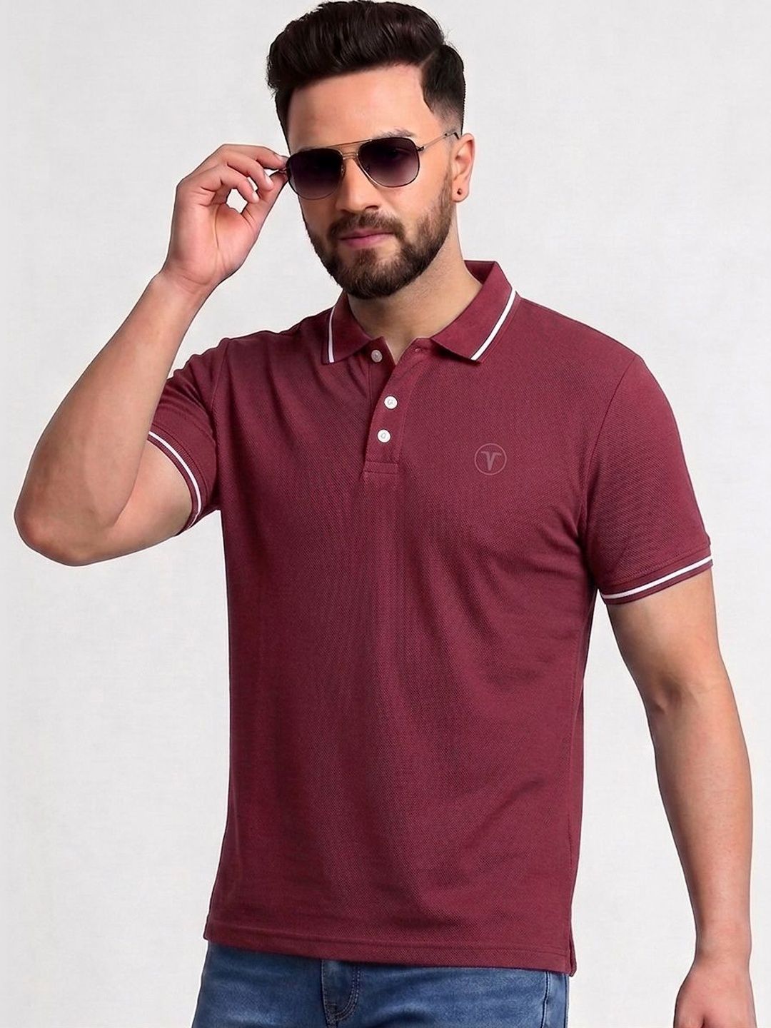 TB BLUE Men Polo Collar Slim Fit T-shirt