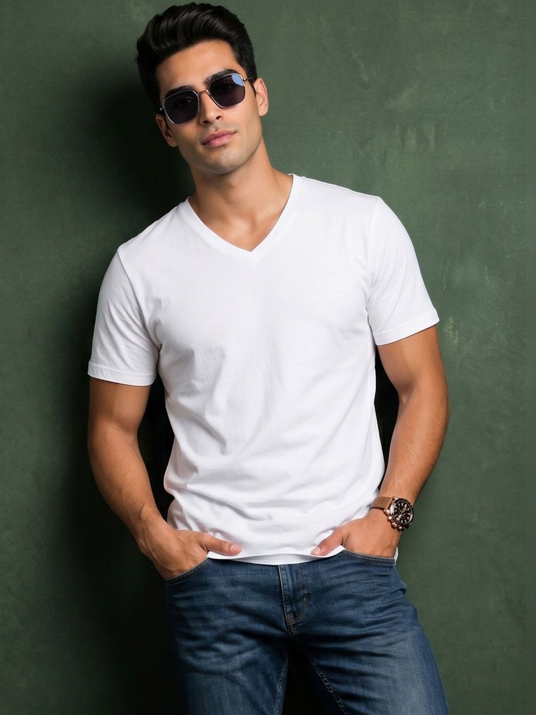 VEIRDO VEIRDO Men V-Neck Pure Cotton Pockets T-shirt