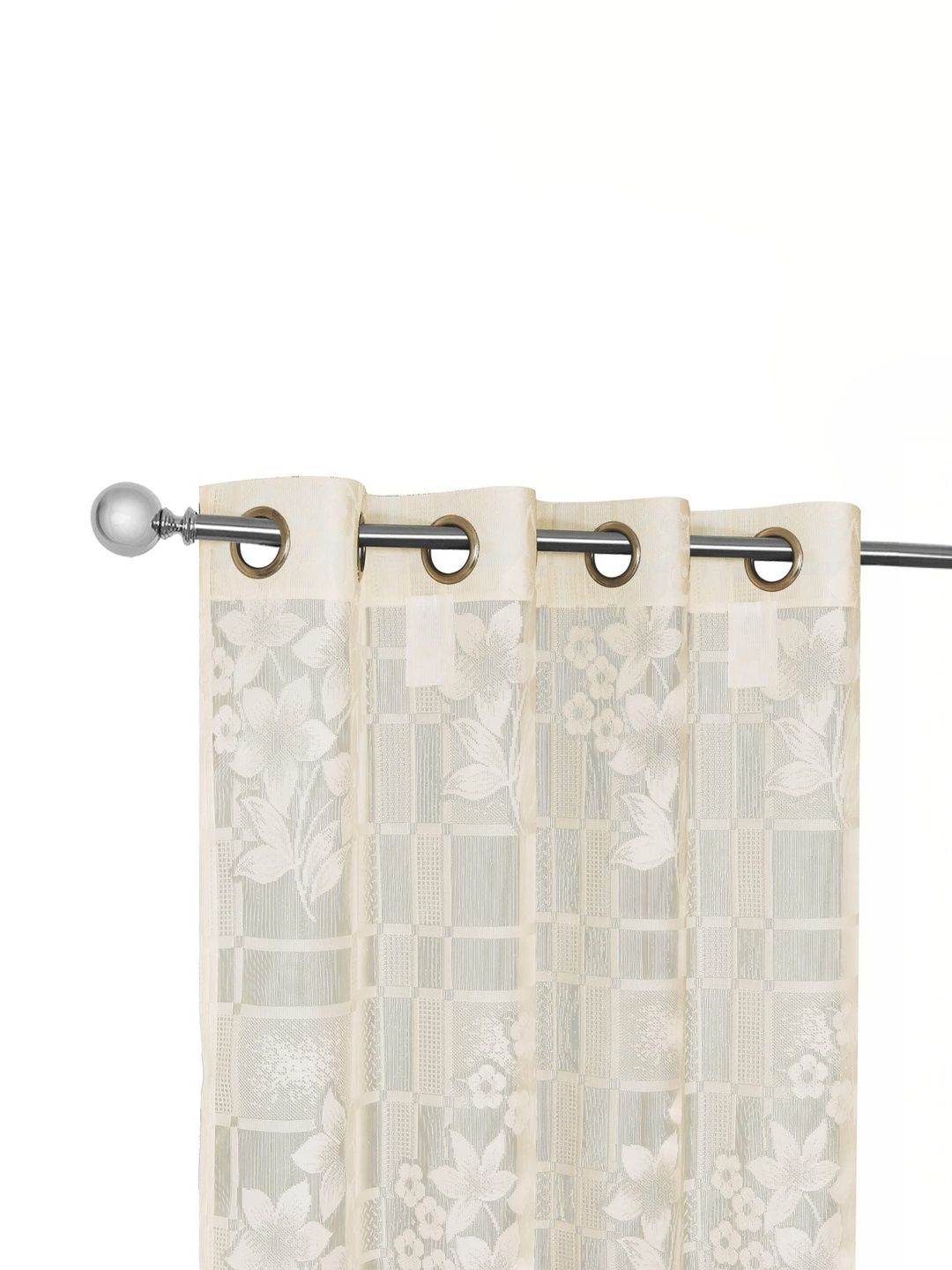 B' Decorlish Cream-Coloured Set of 2 Floral Sheer Window Curtain