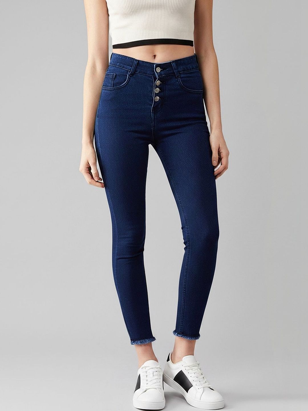Mast & Harbour Women Skinny High Rise Clean Look Cropped Stretchable Denim Jeans
