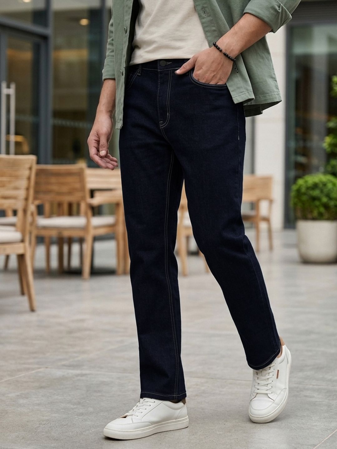 Urbano Fashion Men Dark Blue Straight Fit Washed Jeans Stretchable