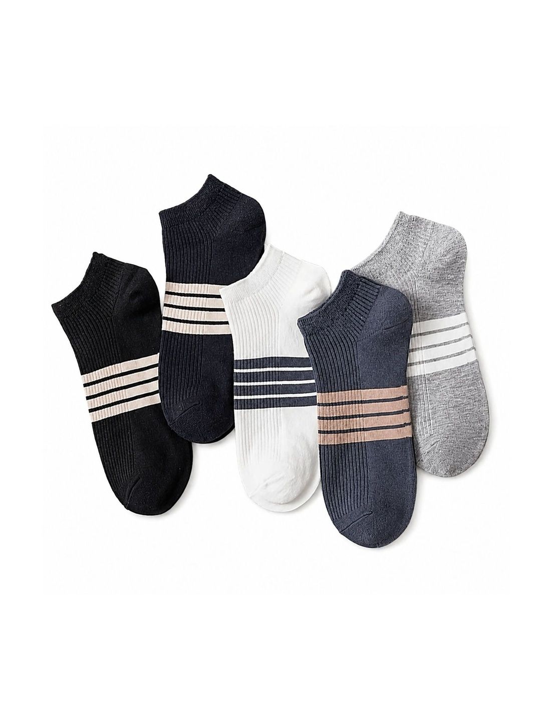 BEAR&BEYOND Men Pack of 5 Cotton Striped Shoe Liners Socks