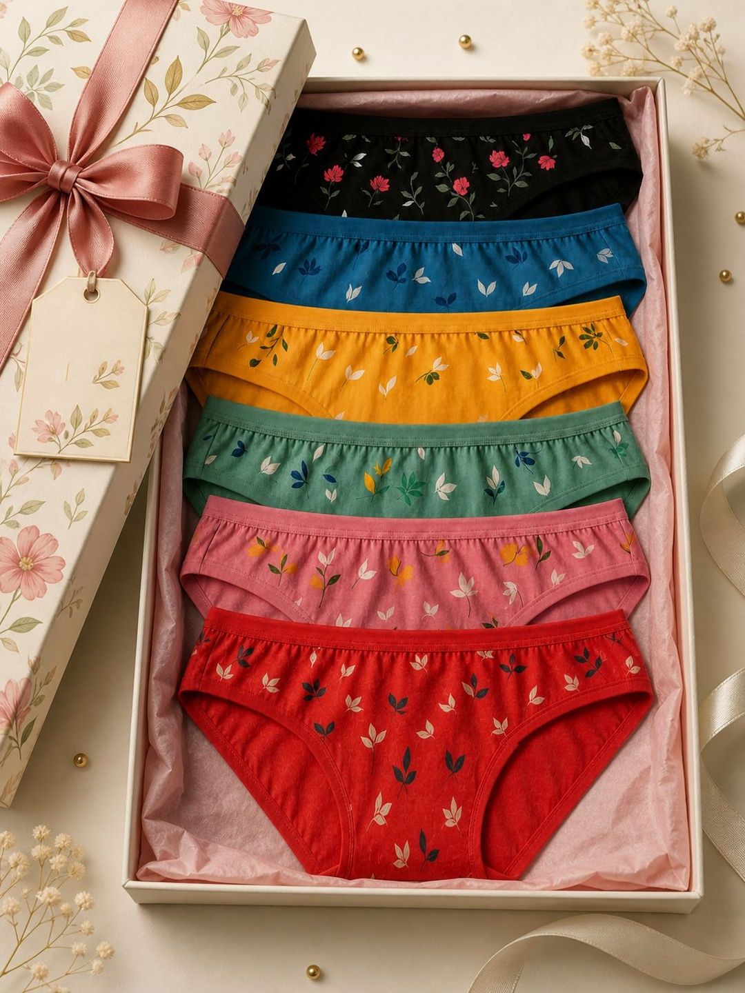 FiveFlag Women Pack of 6 Printed Anti Bacterial Basic Briefs