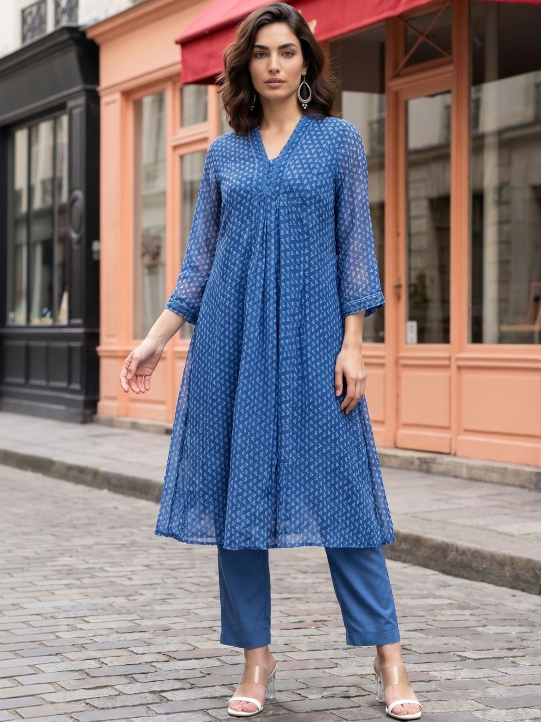 W W Women Ethnic Motifs Printed Indigo Kurta