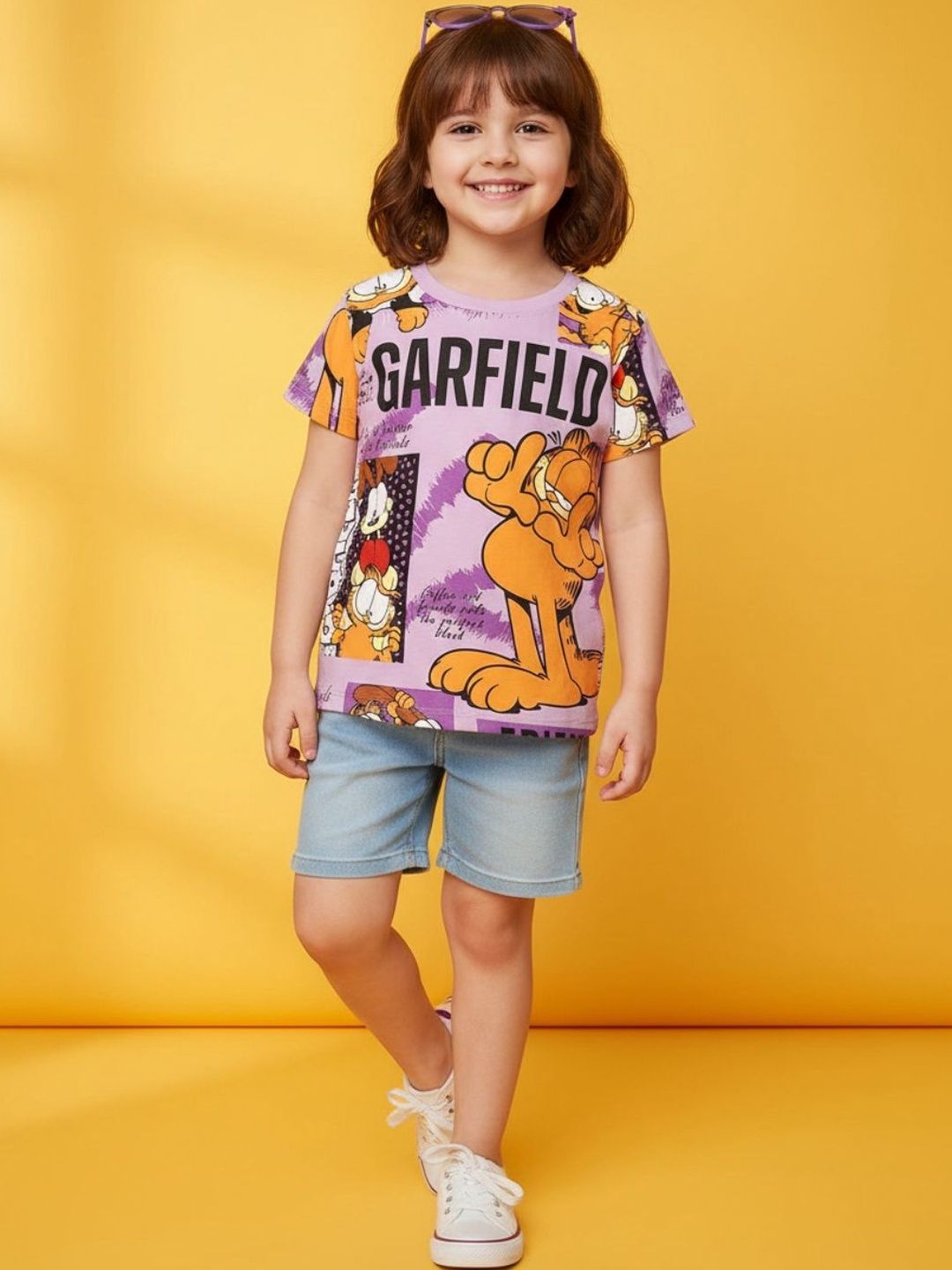 V-Mart Girl's Printed Round Neck Short Sleeve Cotton Top