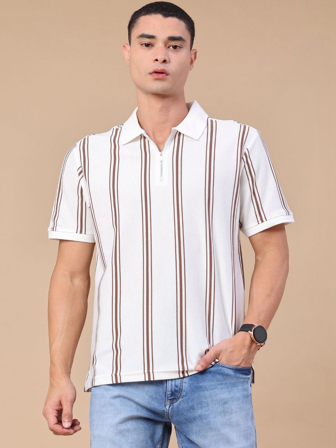 LIMEROAD Men Striped Polo Collar T-shirt