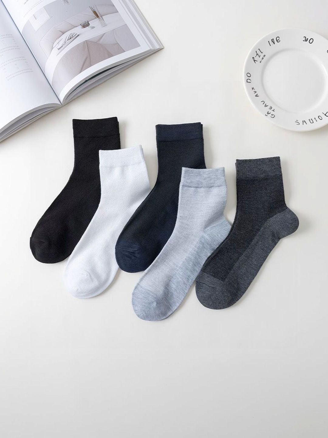 BEAR&BEYOND Men Pack of 5 Cotton Patterned Ankle Length Socks