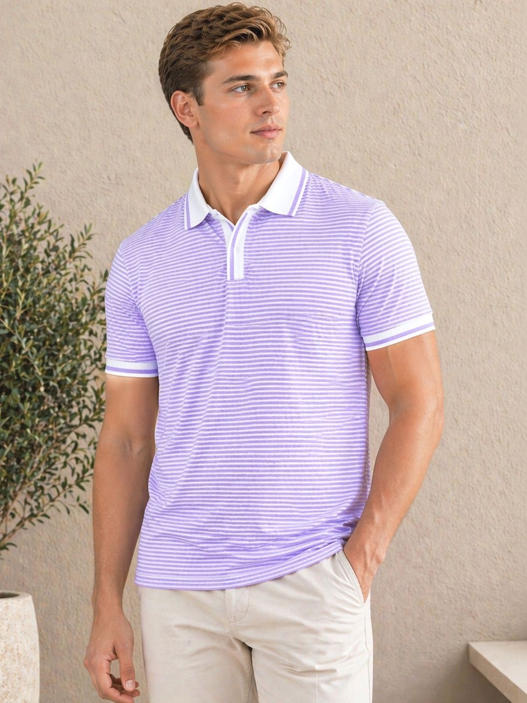 MaverIQ Men Striped Polo Collar T-shirt