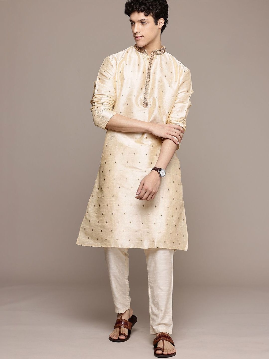 PulseIQ Men Thread Work Kurta