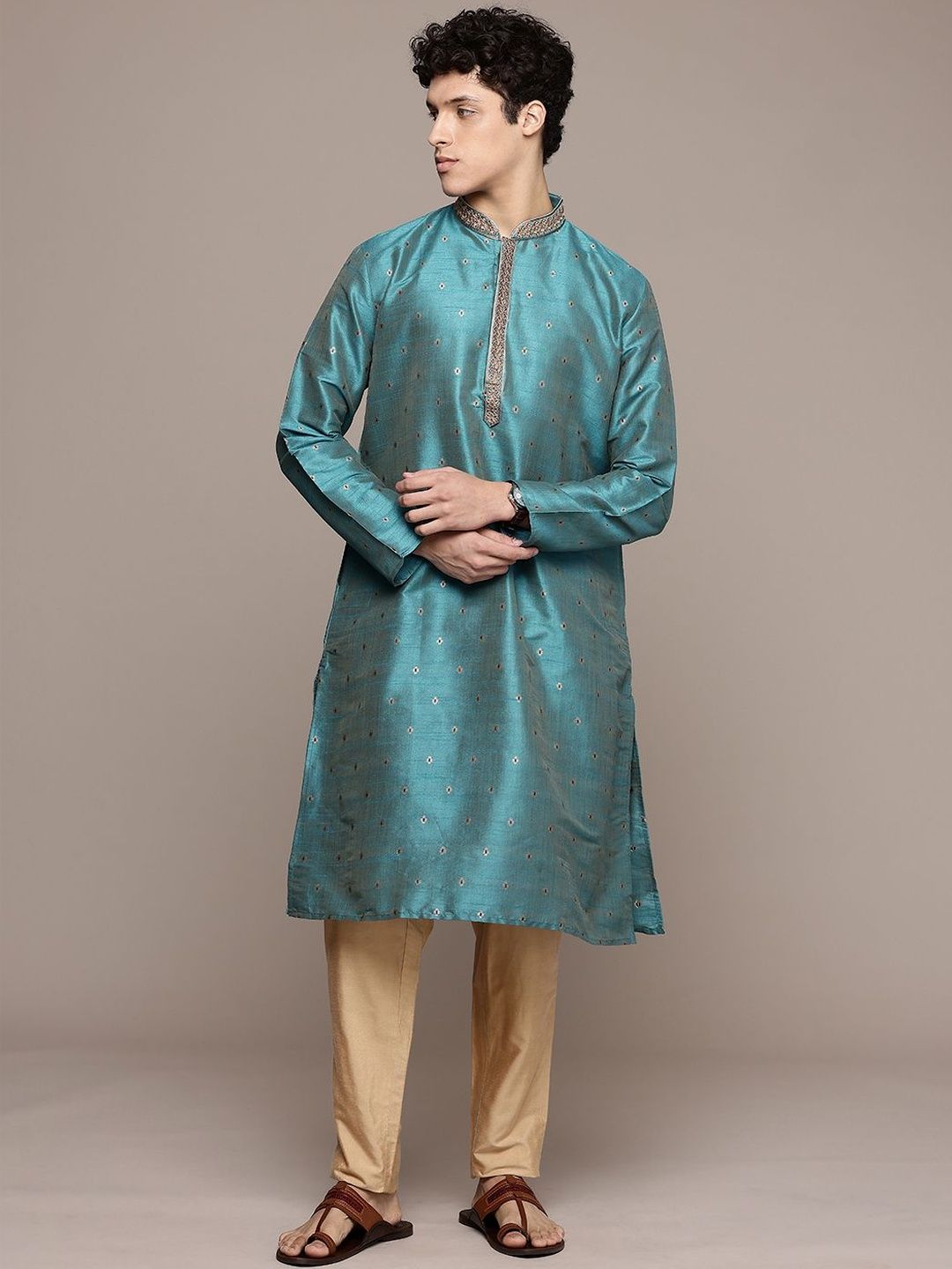 PulseIQ Men Ethnic Motifs Thread Work Kurta