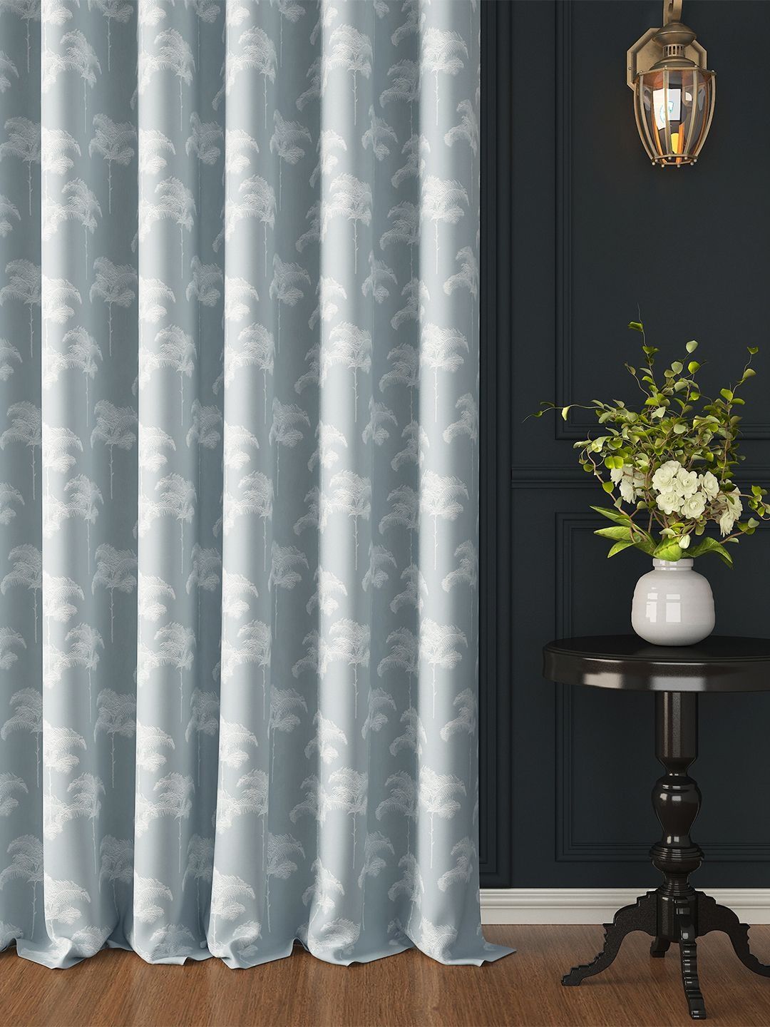 Story@home Story@home Grey & White Floral Room Darkening Window Curtain