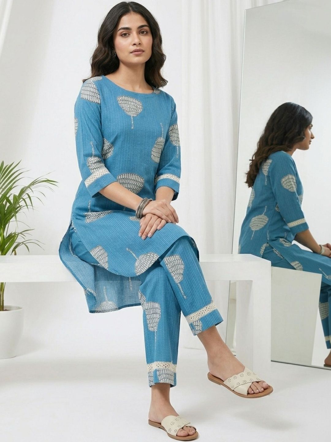 Sangria Cotton Printed Tunic with Trousers