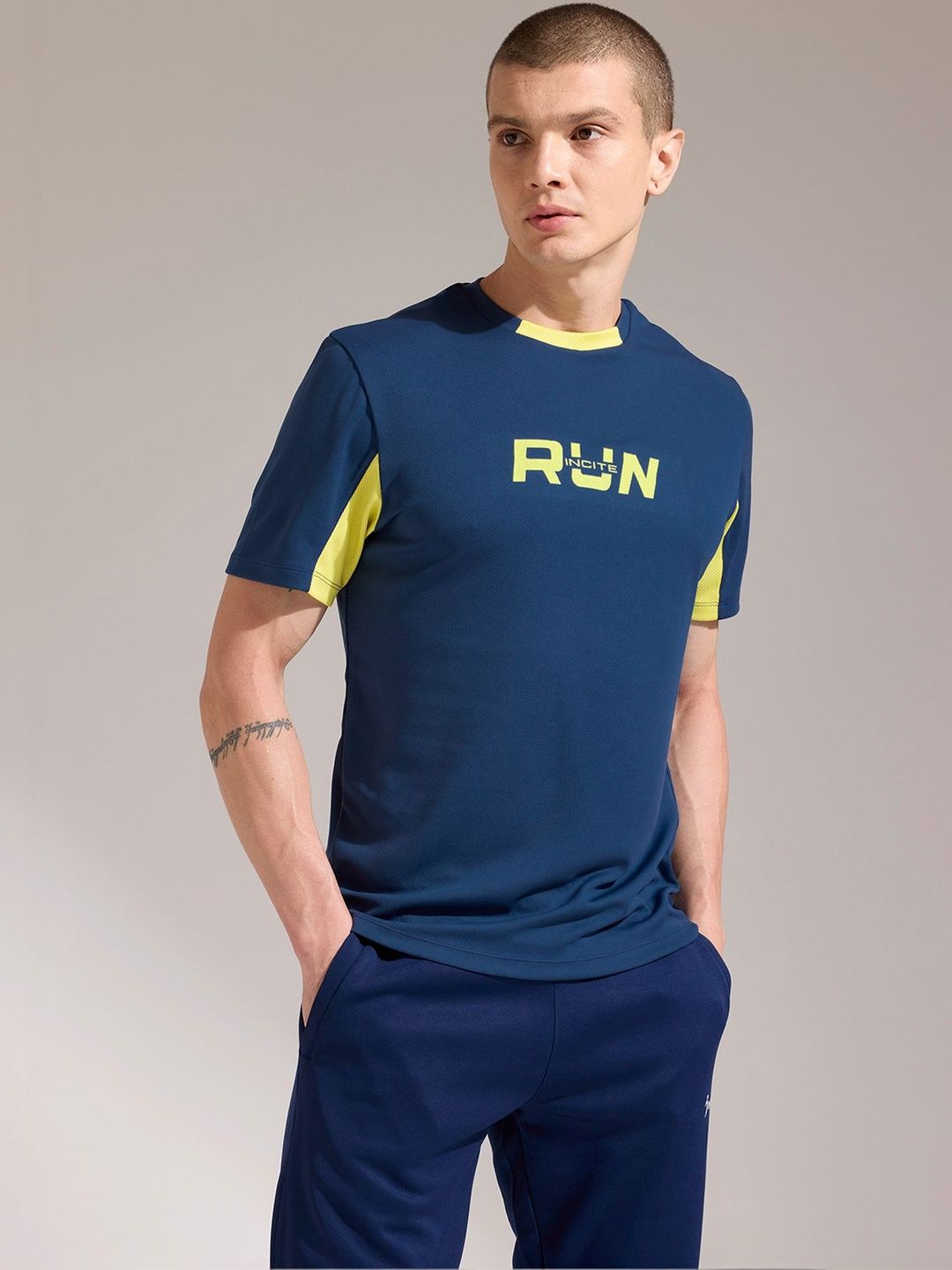 INCITE Men Typography Colourblocked Dry Tech T-shirt
