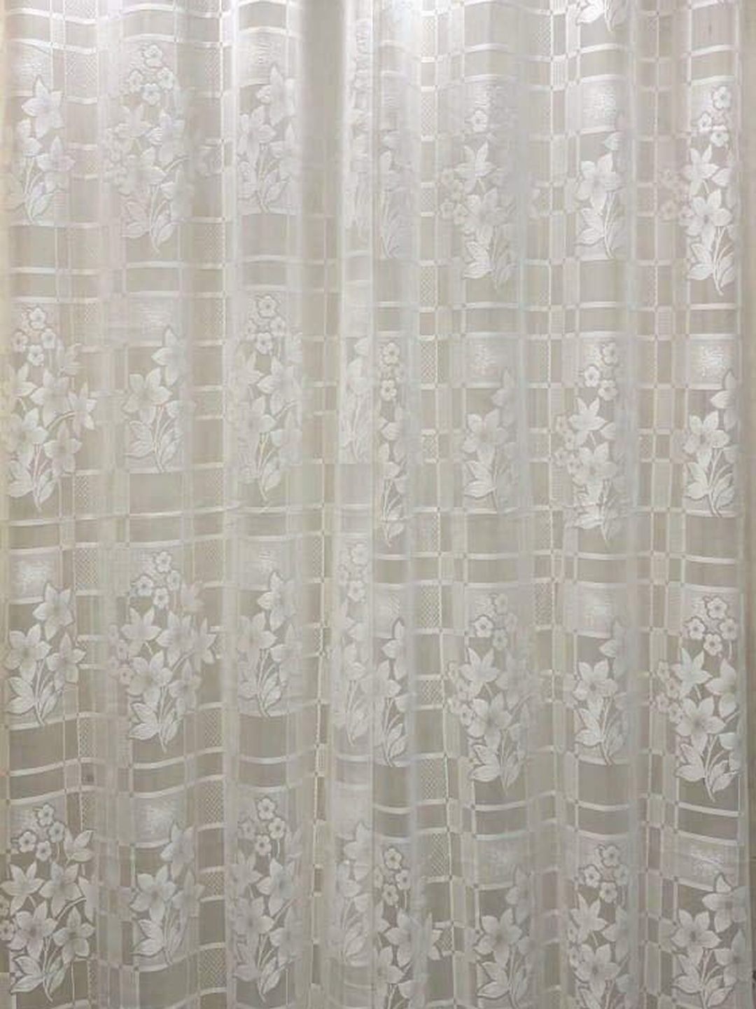 B' Decorlish White Set of 2 Floral Sheer Window Curtain