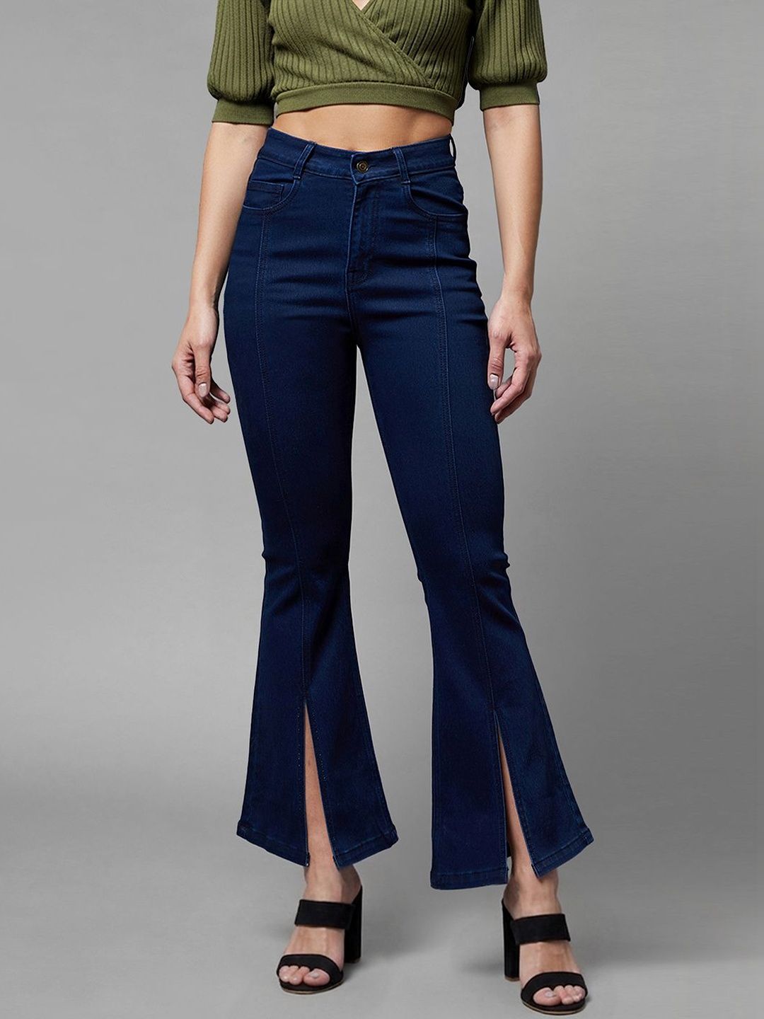 Mast & Harbour Women Bootcut High Rise Clean Look Regular Stretchable Denim Jeans