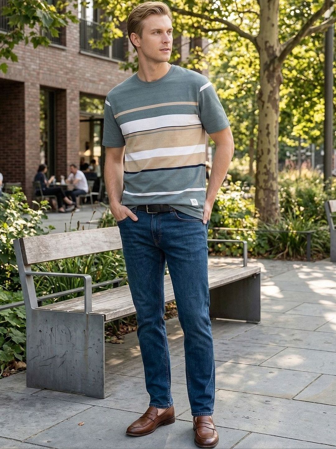 Roadster Mens Striped Crew Neck Tshirts